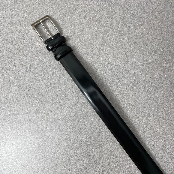 Vtg Crookhorn Brush Off Leather Belt Mens 42 Black Polished Silver Buckle 1.25" - Picture 3 of 10